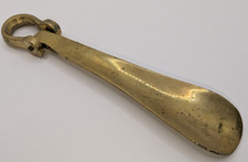 Vintage Heavy Solid Brass Shoehorn Shoe Horn w Shackle Hanger 7.25  Total Length