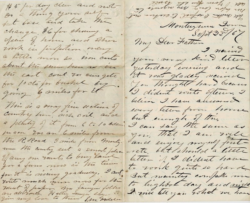 1867 Letter from Montezuma, IA