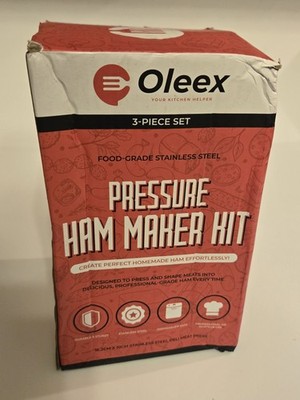 Oleex Pressure Ham Maker 3-Piece Set with Silicone Mittens Deli Lunch Meat Press