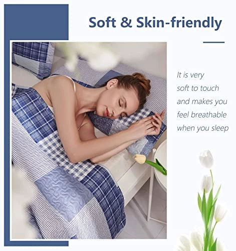 Juego de edredón king tamaño king juegos de cama a cuadros 3 piezas azul marino reversible Foto 3 de 4