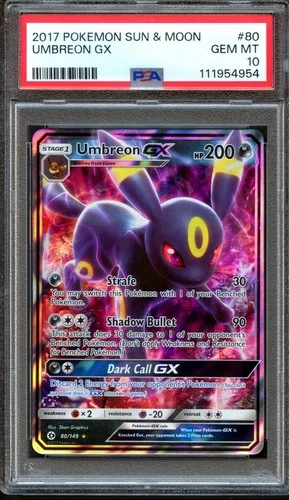 Umbreon GX 80/149 Sun & Moon Base Set Rare PSA 10 Gem Mint Pokemon Card