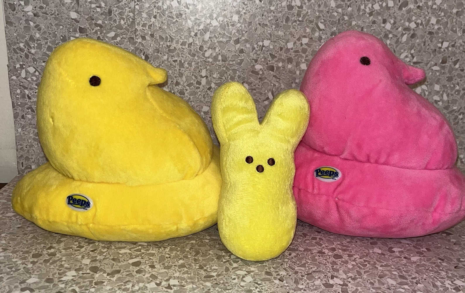 Peeps Plush Chick & Bunny Yellow & Pink Lot of 3 Stuffed Animal Toy Tiny Flaw