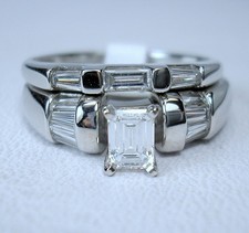 0.29 ct Em Cut, .75 cttw Natural Diamonds 14K White Wedding Set Was 3,695 Video