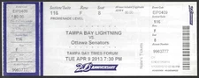 Tampa Bay Lightning vs Ottawa Senators ticket stub April 9 2013