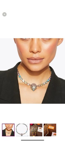 Kurt Geiger NWT Rainbow Pave Crystal Eagle Head Necklace Gold Tone Link