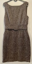 Banana Republic Wool Blend  Brown Tweed Belted Scoop Neck Dress Size 6