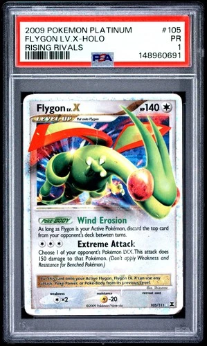 2009 POKEMON PLATINUM RISING RIVALS #105 FLYGON LV.X-HOLO PSA 1