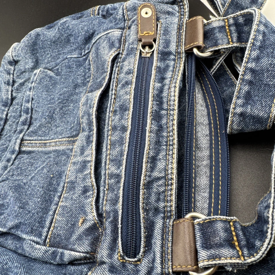 Vtg Denim Blue Jean Multi-Pocket Purse RETRO Boho Hippie Shoulder 📦 - Image 4 of 4