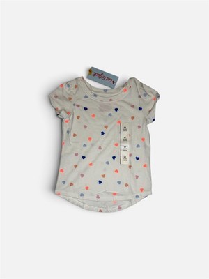 NWT Cat & Jack Toddler Girls  Short Sleeve Cream w/ Multi Colored Hearts