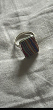 925 Silver handmade Y2K Ring Rectangular Multicolour Striped Gemstone