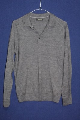 Remus Oumo Mens Knitted Long Sleeve Polo Shirt Grey - Size Medium M (V-C)