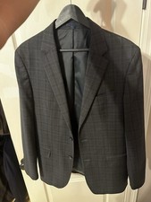 Jos. A. Bank Gray Plaid Worsted Wool Blend 2 Piece Suit 36W 32 Inseam
