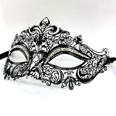 Zarte venezianische schwarze Spitze Metall Maske Maskerade filigran Diamant Glitzer