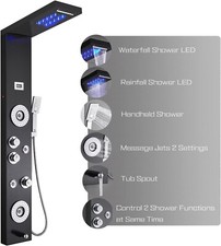 Ello Allo 55 in 6-Jet Tub Shower Panel System LED Rainfall Waterfall Black