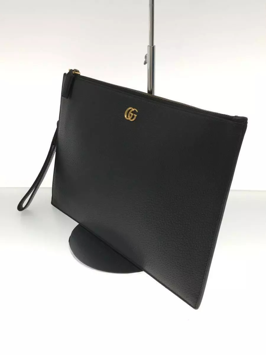 Gucci GG Pochette Sac Deuxième Sac Pochette Cuir Noir Motif Uni Mode