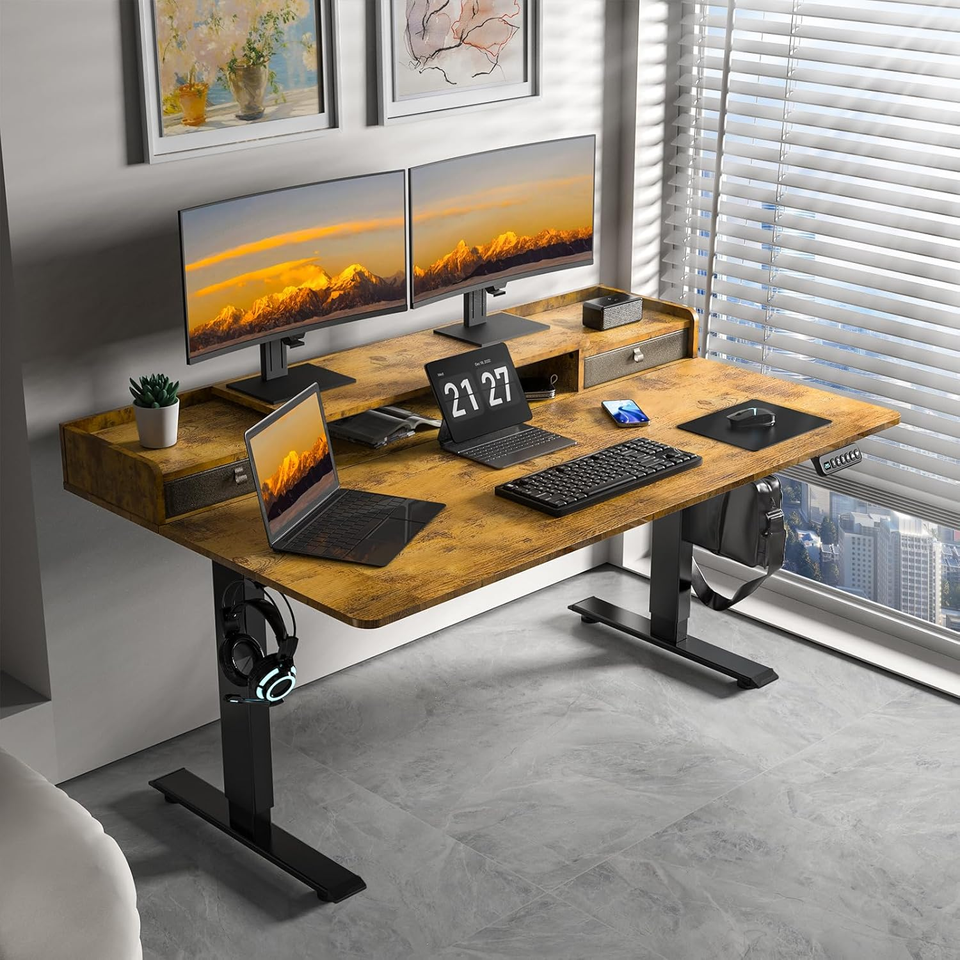 63×30 Inch Electric Standing Desk with 2 Drawers, Adjustable Height