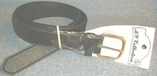 MY COLLECTION SIZE 30 - 32 BLACK 1 1/4" REAL LEATHER BELT W CHROME BUCKLE - NEW