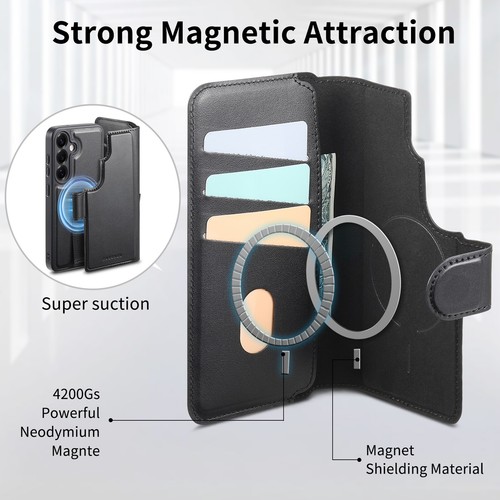 For Samsung Galaxy S25 Ultra/Plus Magnetic Leather Wallet Stand Case Wrist Strap - Picture 8 of 18