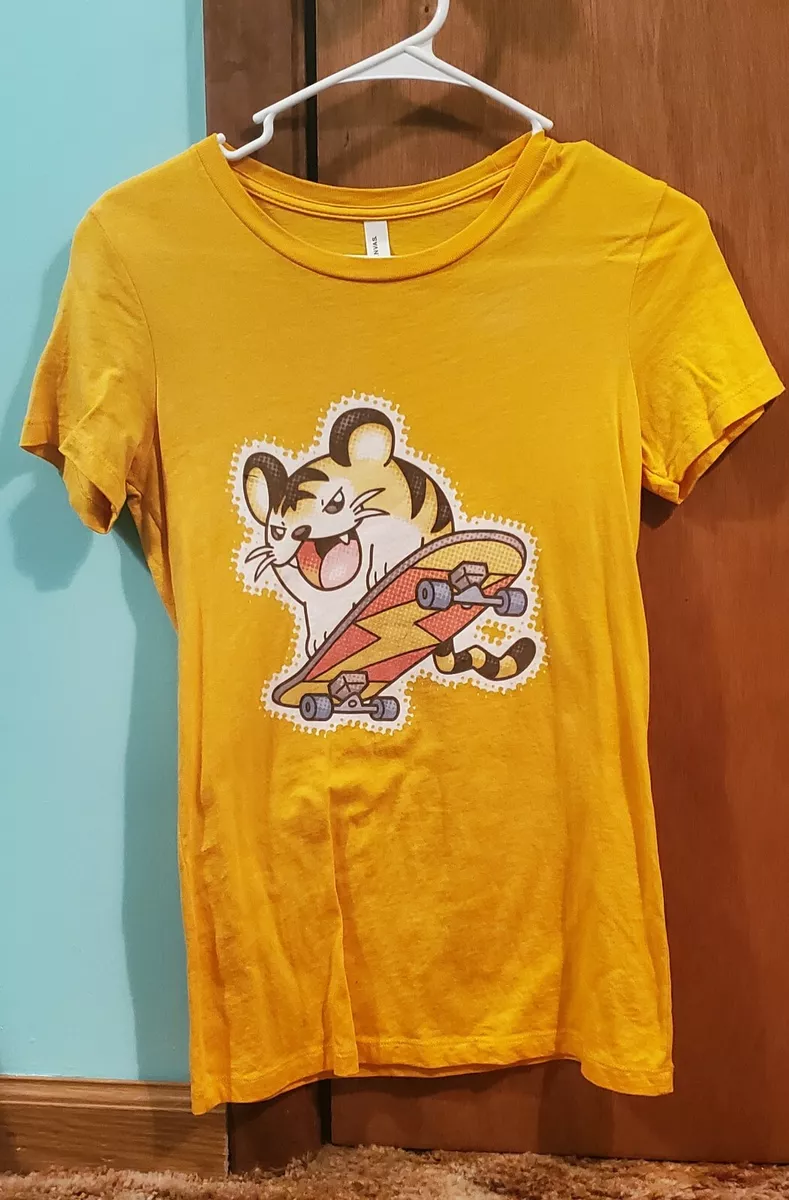 Skateboarding Pokemon T Shirt Yellow Graphic Tee Size Fitted