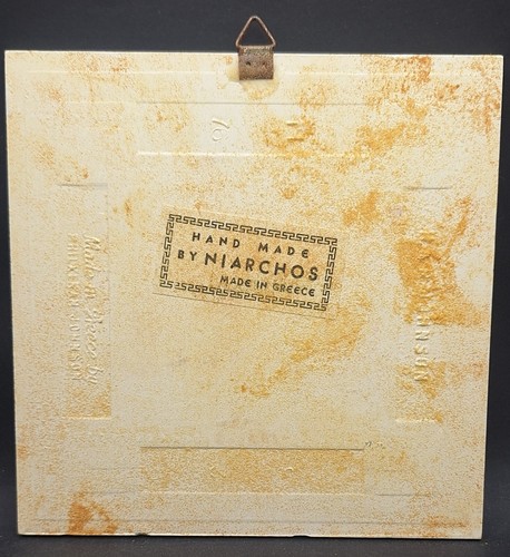 Vintage Greek 6" Myconos Handmade Niarchos Ceramic Tile Wall Hanger - Picture 3 of 3