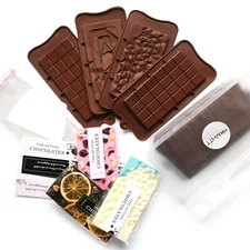 Chocolate Candy Bar Mold Silicone with 50 Clear Wrappers/Stickers/Plastic Scr...