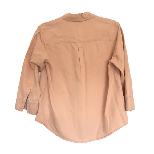 Eddie Bauer Collared Button Up Size M Peach Orange 3/4 Sleeve 100% Cotton - Picture 2 of 4