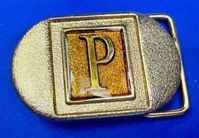 Vintage Custom Initial Letter P Two Tone Lee N.Y Small Belt Buckle