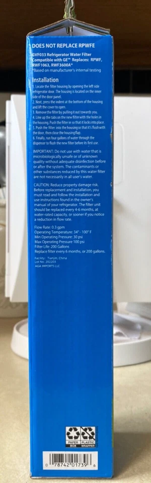 Replacement Refrigerator Water Filter GE RPWF 1 Green Box Great Value Free S&H! - Image 3 of 4