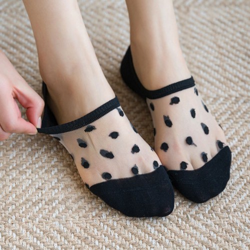 Womens Girls Ultrathin Transparent Lace Socks Polka Dot Low Cut Invisible Socks - Picture 9 of 17