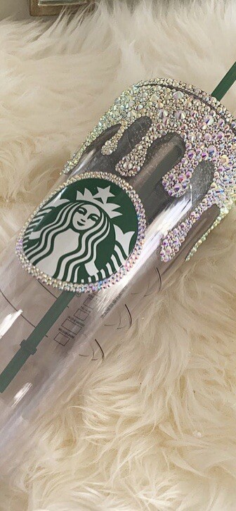 Custom Starbucks tumbler 24oz Bling Rhinestones Dripping Effect