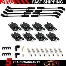 8pcs Square Ignition Coils & Spark Plugs Wires UF413 For Chevrolet GMC 4.8L 5.3L