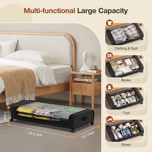1/2/3/4Pcs Bed Rolling Storage Large Under Bed Contain Shoes Clothing Storage US - Picture 4 of 12