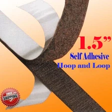1.5" x 5 Yards 15 FT Black Self Adhesive Fabric Hook and Loop Stick On Tape Blk