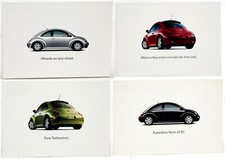 SET of 4 New Postcards VW Volkswagen Beetle Cars Black, Red, Lime Green & Silver