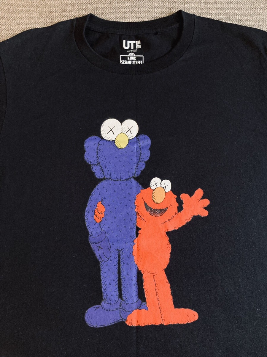 Kaws Sesame Street Black Shirt L Large Uniqlo BFF Elmo
