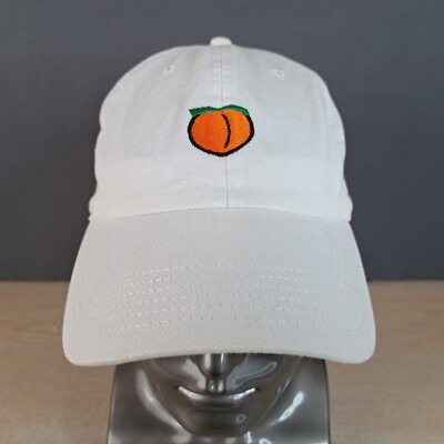 PEACH FRUIT LOGO ADJUSTABLE STRAPBACK BASEBALL HAT/CAP, WHITE, OUTDOOR