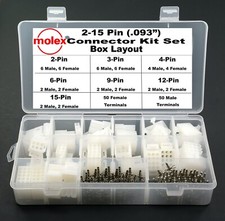 155pcs Molex 2-15 Pin Gauge Connector Kit 0.093", Wire Gauge 18-22 AWG