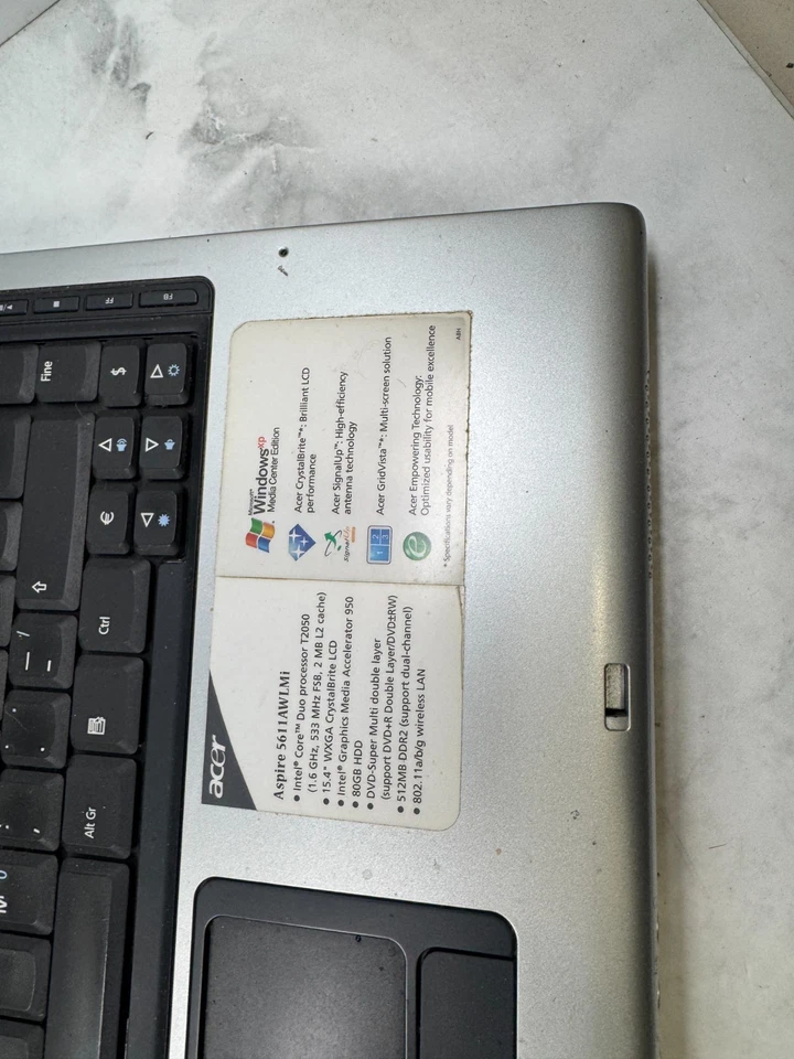 Acer Aspire 5611AWLMi Notebook Intel Core Duo XP Media Center 2005 Si Accende, N - Immagine 3 di 4