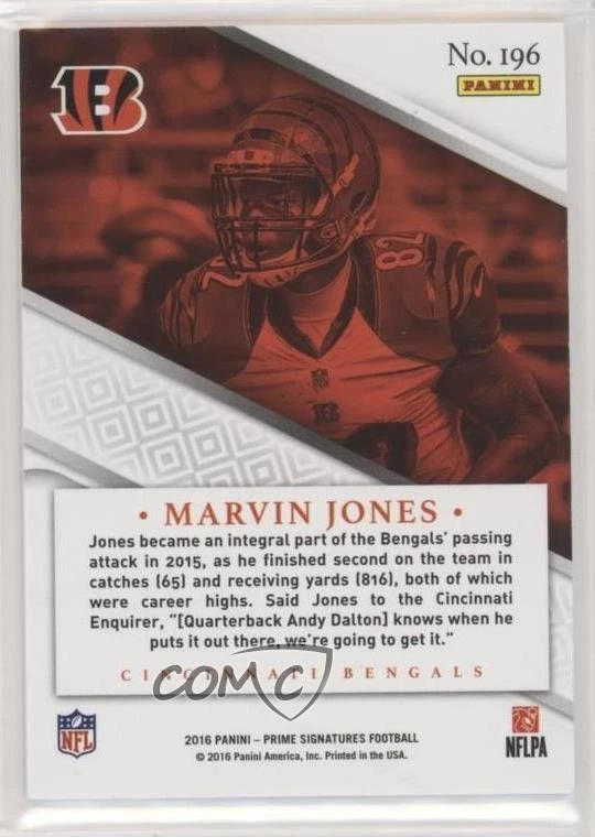 2016 Panini Prime Signatures Marvin Jones #196 - Image 2 of 2