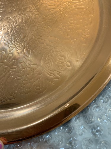 Vtg Round Copper Floral Etched Serving Tray Platter 12 1/8” D - Picture 8 of 8