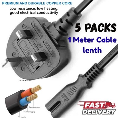 UK Figur 8 Stromkabel C7 Kabel 2 Pin TV PS5 PS4 Xbox Laptop Netz 1m-5m