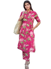 Gosriki Women'S Rayon Viscose Printed A-Line Kurta With Pant (Ladat Pink-Vks0...