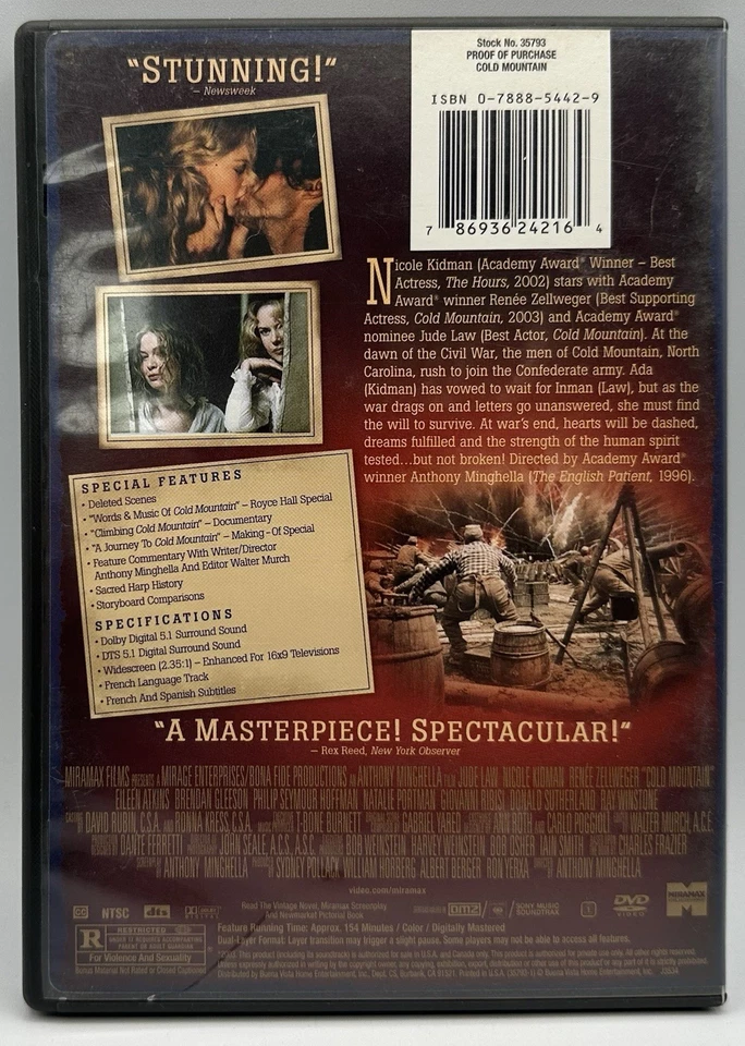 Cold Mountain DVD Widescreen Collector’s Edition 2-Disc-Set Nicole Kidman 2003 - Image 2 of 3