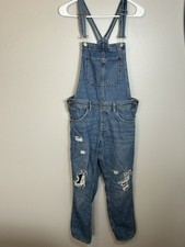  denim Distressed Medium Wash Overalls 8 Bib Coveralls 90s Grunge Streetwear