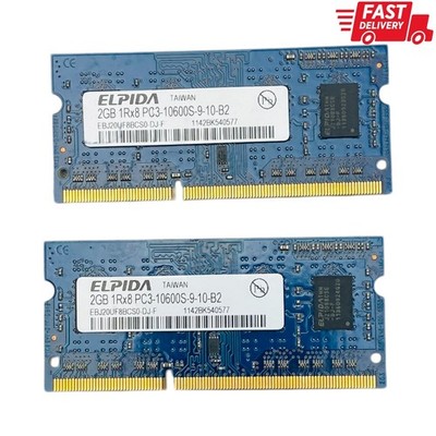 2x Elpida 2GB 2RX8 PC3 10600S-9-10-B2 Laptop RAM 4GB Total - Fast Ship