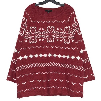 Ellos Sweater Wool Fair Isle Oversized Nordic Scandi Cottage Holiday Red 18/20 L