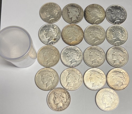Set of 18 1922-1925 Peace Silver Dollars (5 Cleaned), U.S. $1 Coins Lot Set Roll