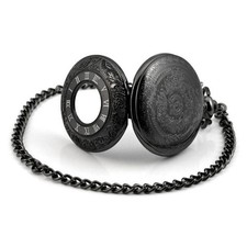 Vintage Retro Steampunk Pocket Watch Black Quartz Pendant Necklace Chain Gift