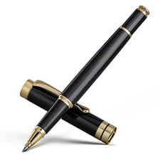 Beiluner Ballpoint Pens, Stunning Black Chrome Metal Pen With Golden Trim, Best