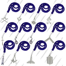Masonic Blue Lodge NECK CORD Blue Lot of 12- with silver plated Jewels 12-Mason